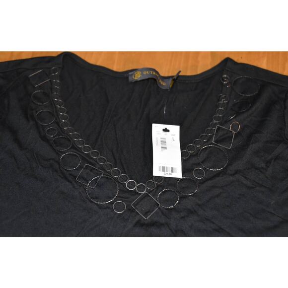 The Limited, Outback Red, Black V-Neck Top, Metallic Details, Large, NWT - Picture 2 of 5